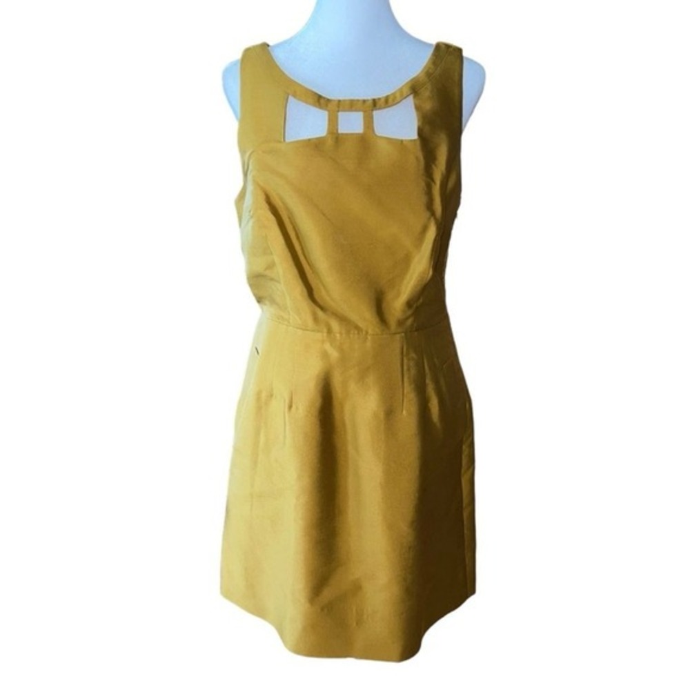 Maeve Gold‎ Silk Wool Blend Sheath Mini Dress Size 8 Crew Neck Sleeveless Lined